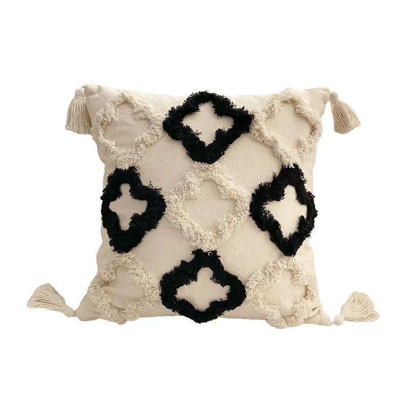 Brown Beige Embroidery Cushion Cover Tassels Home Decor Pillow Cover 45X45Cm/30X50Cm Geometric Sofa Pillowcase Pillow Sham