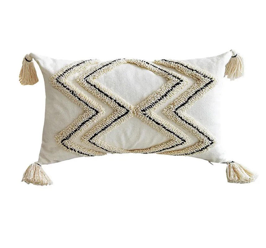Brown Beige Embroidery Cushion Cover Tassels Home Decor Pillow Cover 45X45Cm/30X50Cm Geometric Sofa Pillowcase Pillow Sham
