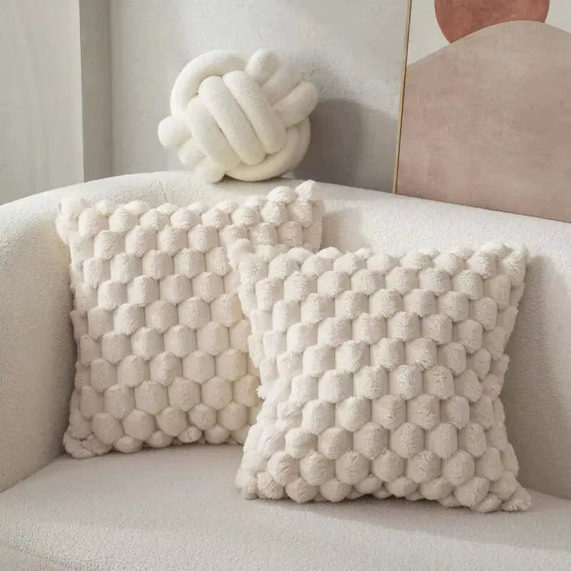 1PC Pineapple Grid 3D Soft Plush Throw Pillow Cover Decorative Cushion Case for Sofa Living Room Bedroom & Home Decor