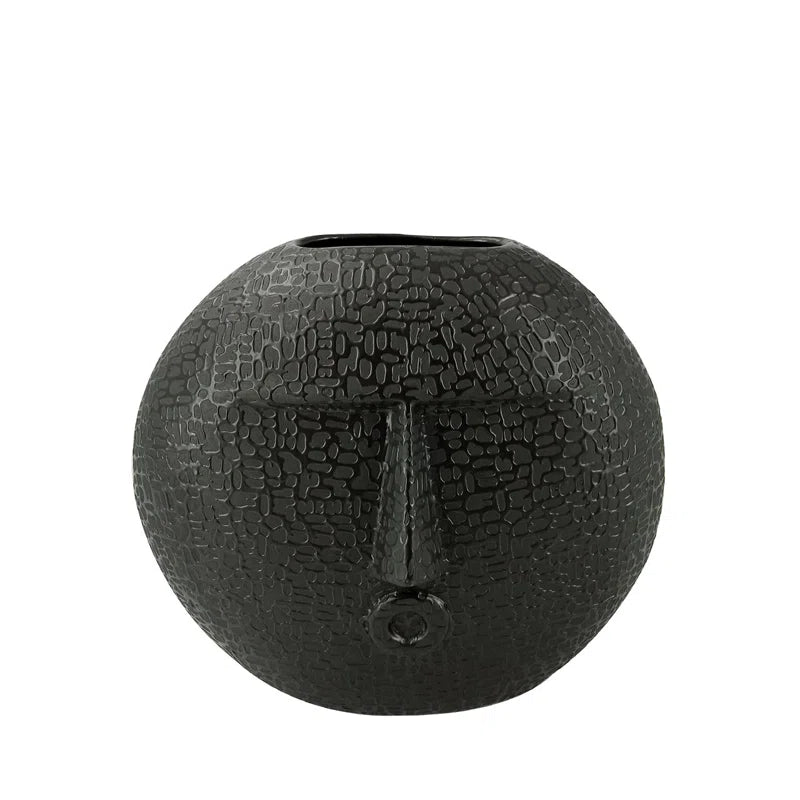 Textured Ceramic Vase for the Living Room, round Face Design Decorative Vase