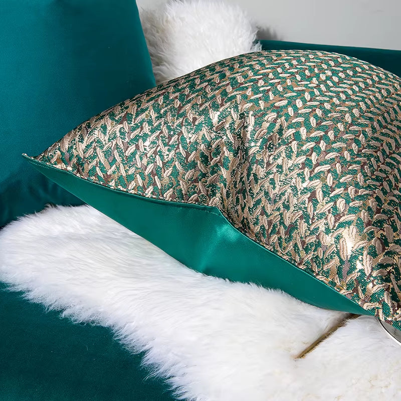 French House Leaf Jacquard Cushion Cover Decorative Pillow Case Modern Luxury Champagne Coussin Sofa Chair Bedding Deco