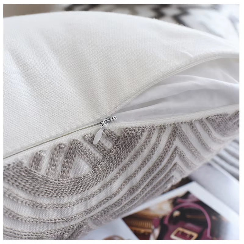 1Pc Nordic Geometric Cushion Cover Emboridered Grey Canvas Cotton Embroidery Pillow Cover Sofa Car Home Decorative 45X45Cm