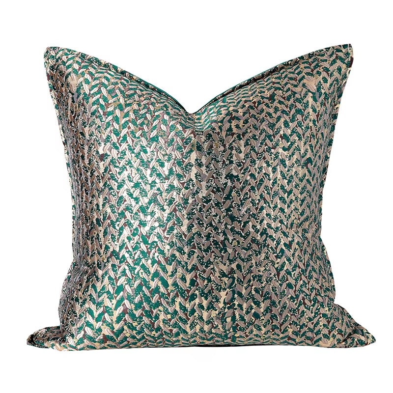 French House Leaf Jacquard Cushion Cover Decorative Pillow Case Modern Luxury Champagne Coussin Sofa Chair Bedding Deco