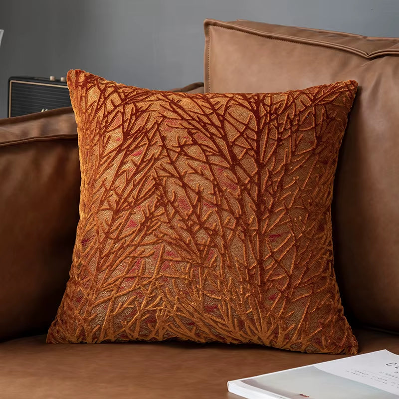 European Chenille Flocking Cushion Cover Grey Orange Vintage Home Decorative Pillow Cover 40X40Cm Living Room Sofa Pillow Case