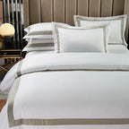 100%Cotton Luxury 600 TC White Premium Hotel Bedding Set Classic and Frame Patchwork Duvet Cover Set Bed Sheet Pillowcases