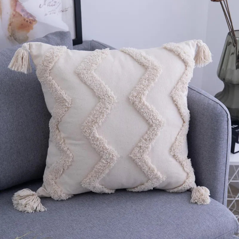 Brown Beige Embroidery Cushion Cover Tassels Home Decor Pillow Cover 45X45Cm/30X50Cm Geometric Sofa Pillowcase Pillow Sham