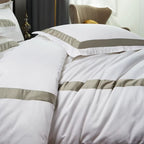 100%Cotton Luxury 600 TC White Premium Hotel Bedding Set Classic and Frame Patchwork Duvet Cover Set Bed Sheet Pillowcases