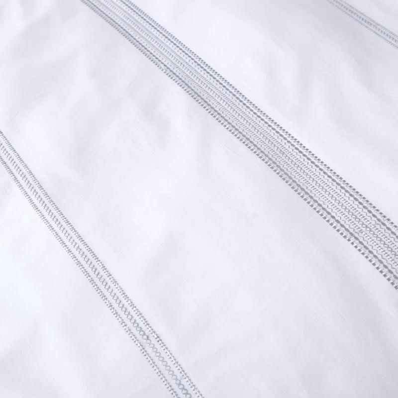 Embroidered Band Cotton No Pattern Duvet Cover Set with Pillowcases