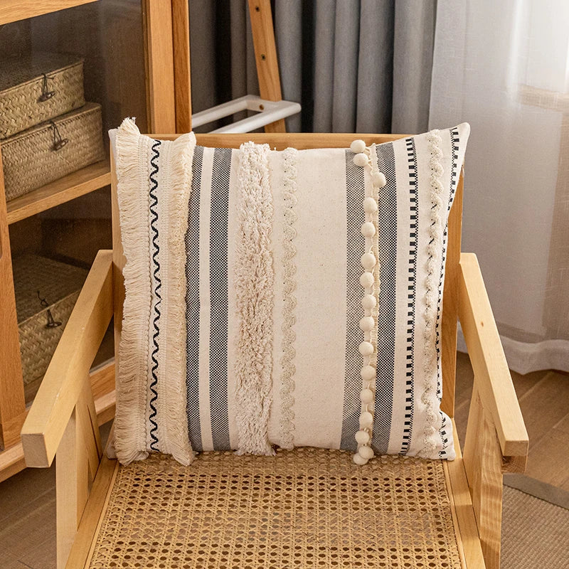 Bohemian Style Cotton Cushion Cover 30X50Cm/45X45Cm Pillow Cover Beige for Sofa Bed Home Decorative