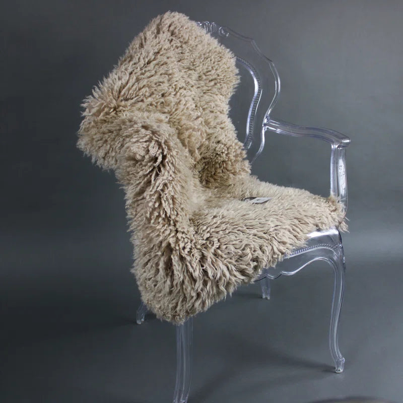 Radhika Curly Sheepskin Rug in Beige