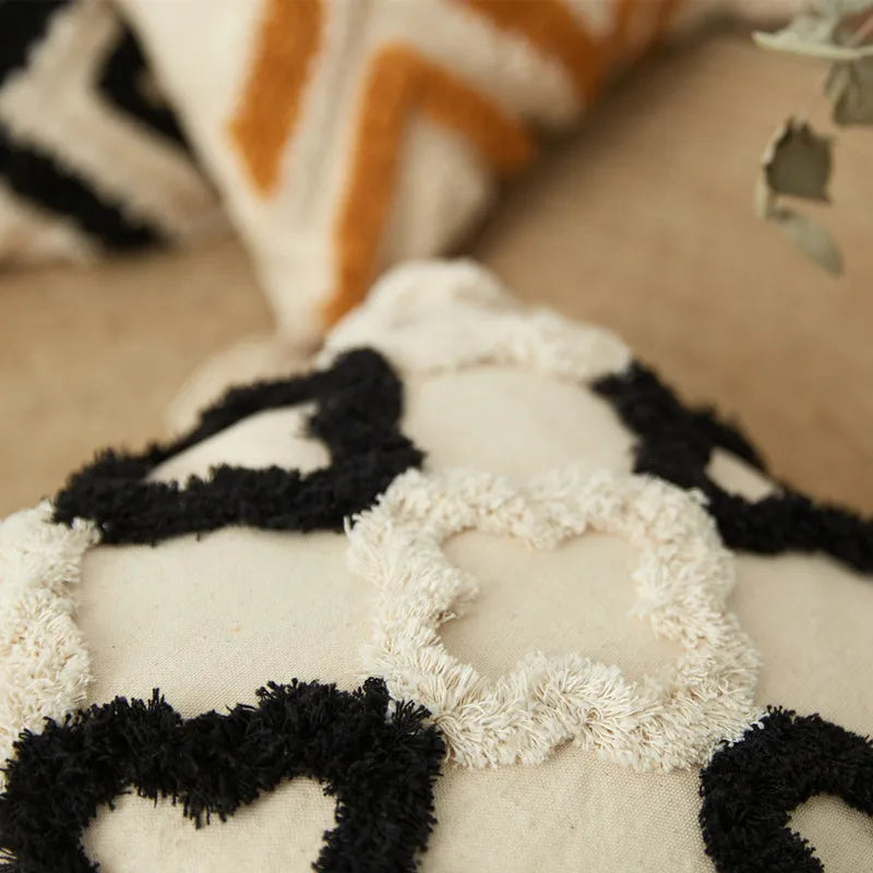 Brown Beige Embroidery Cushion Cover Tassels Home Decor Pillow Cover 45X45Cm/30X50Cm Geometric Sofa Pillowcase Pillow Sham