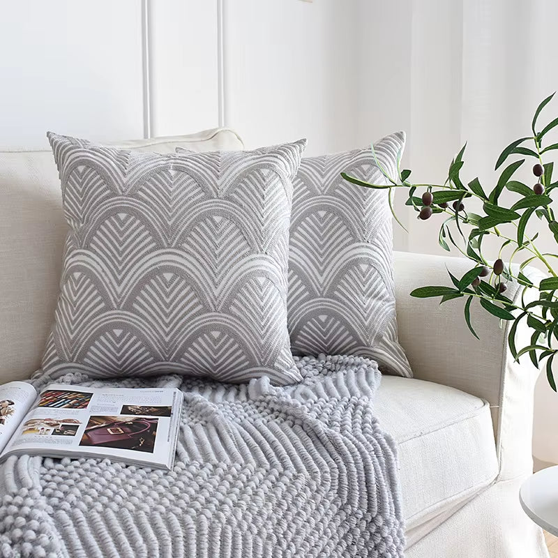 1Pc Nordic Geometric Cushion Cover Emboridered Grey Canvas Cotton Embroidery Pillow Cover Sofa Car Home Decorative 45X45Cm