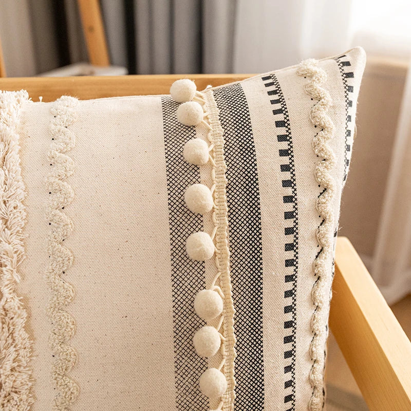 Bohemian Style Cotton Cushion Cover 30X50Cm/45X45Cm Pillow Cover Beige for Sofa Bed Home Decorative