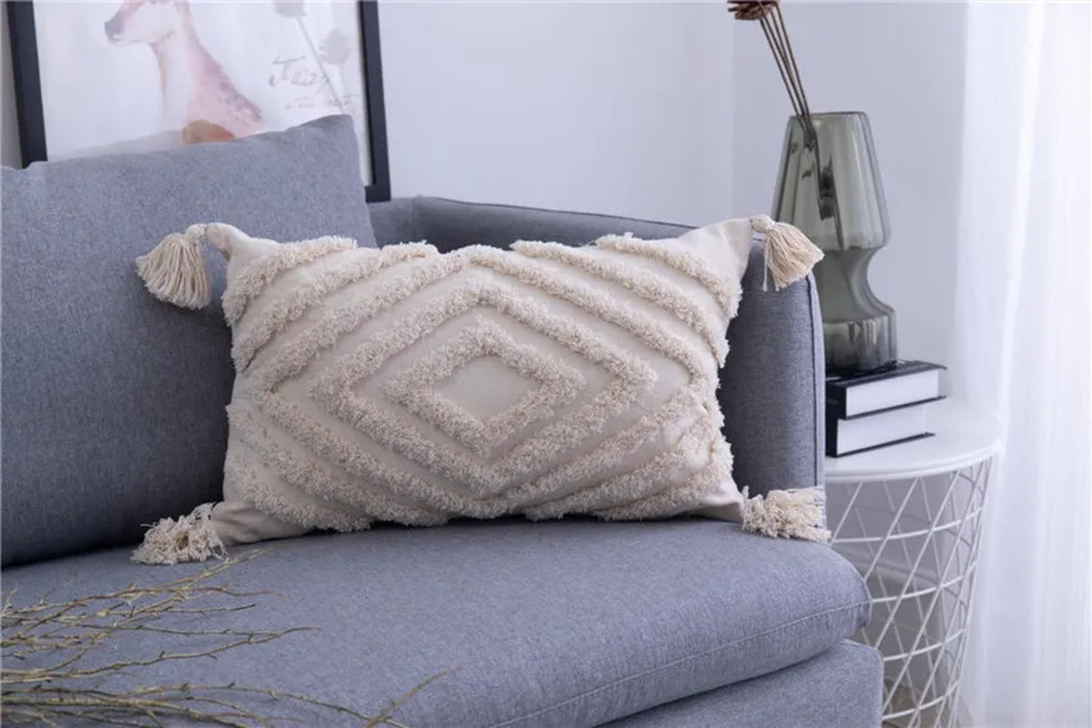 Brown Beige Embroidery Cushion Cover Tassels Home Decor Pillow Cover 45X45Cm/30X50Cm Geometric Sofa Pillowcase Pillow Sham
