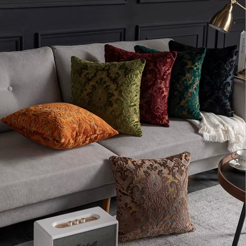 European Chenille Flocking Cushion Cover Grey Orange Vintage Home Decorative Pillow Cover 40X40Cm Living Room Sofa Pillow Case