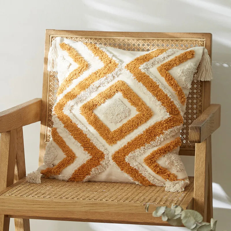 Brown Beige Embroidery Cushion Cover Tassels Home Decor Pillow Cover 45X45Cm/30X50Cm Geometric Sofa Pillowcase Pillow Sham