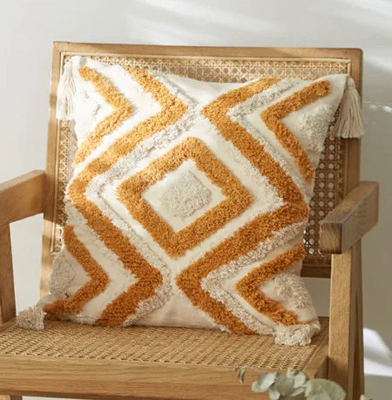 Brown Beige Embroidery Cushion Cover Tassels Home Decor Pillow Cover 45X45Cm/30X50Cm Geometric Sofa Pillowcase Pillow Sham