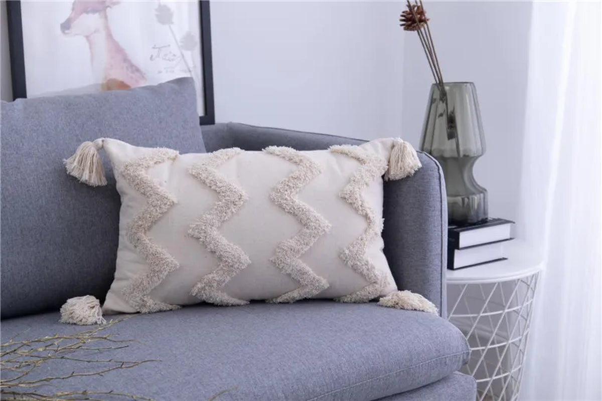 Brown Beige Embroidery Cushion Cover Tassels Home Decor Pillow Cover 45X45Cm/30X50Cm Geometric Sofa Pillowcase Pillow Sham