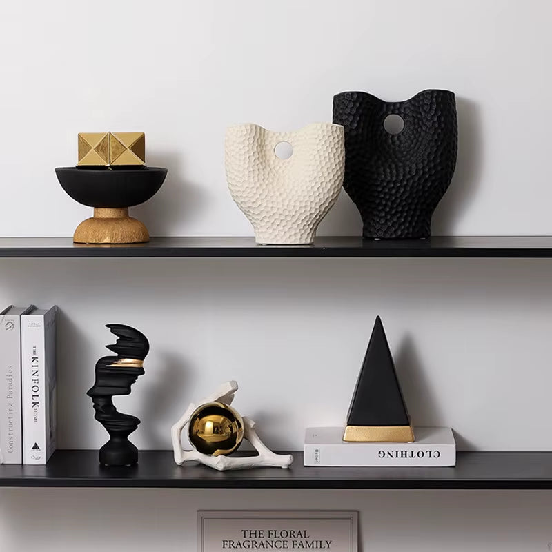 Nordic Golden Ceramic Vase Modern Home Decoration Ornaments Countertop Vase Creative Living Room Flower Arrangement Vase