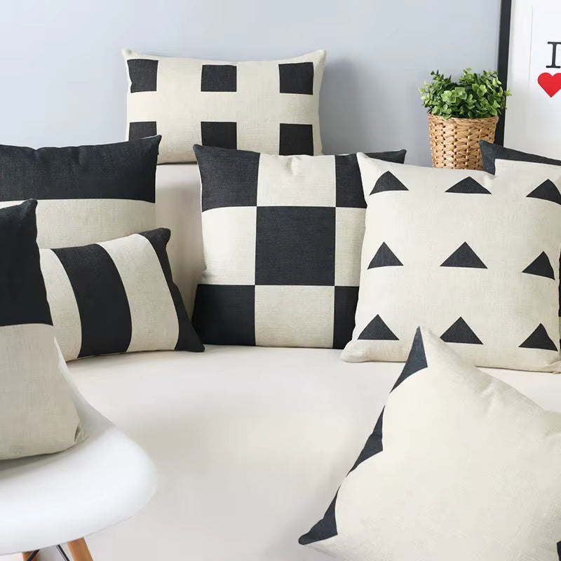 Nordic Geometry Black White Cushion Pillow Cover Home Decorative Office Sofa Linen Pillowcase 45X45Cm