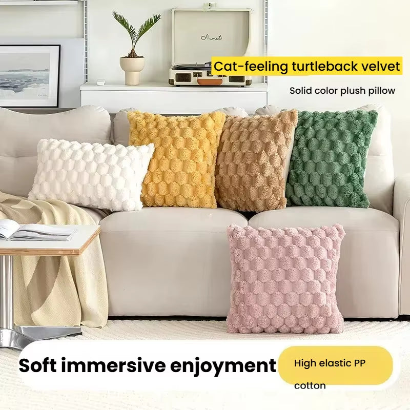 1PC Pineapple Grid 3D Soft Plush Throw Pillow Cover Decorative Cushion Case for Sofa Living Room Bedroom & Home Decor