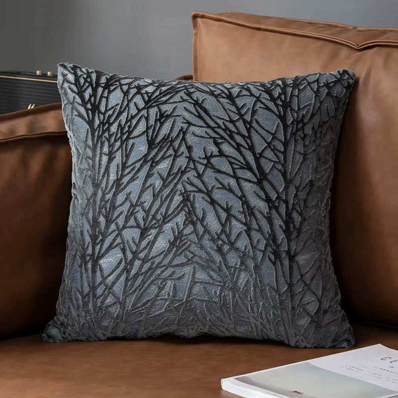 European Chenille Flocking Cushion Cover Grey Orange Vintage Home Decorative Pillow Cover 40X40Cm Living Room Sofa Pillow Case
