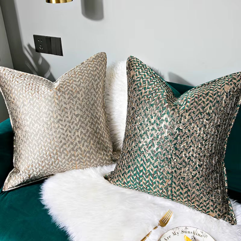 French House Leaf Jacquard Cushion Cover Decorative Pillow Case Modern Luxury Champagne Coussin Sofa Chair Bedding Deco