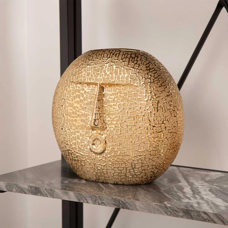 Textured Ceramic Vase for the Living Room, round Face Design Decorative Vase