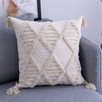 Brown Beige Embroidery Cushion Cover Tassels Home Decor Pillow Cover 45X45Cm/30X50Cm Geometric Sofa Pillowcase Pillow Sham