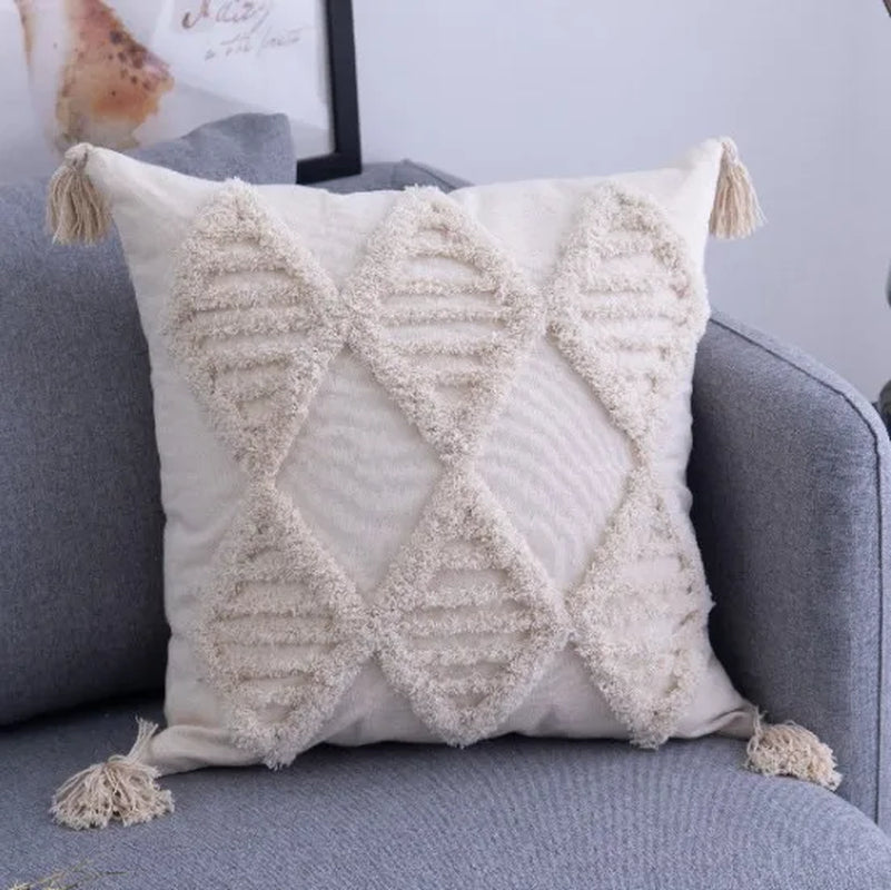 Brown Beige Embroidery Cushion Cover Tassels Home Decor Pillow Cover 45X45Cm/30X50Cm Geometric Sofa Pillowcase Pillow Sham