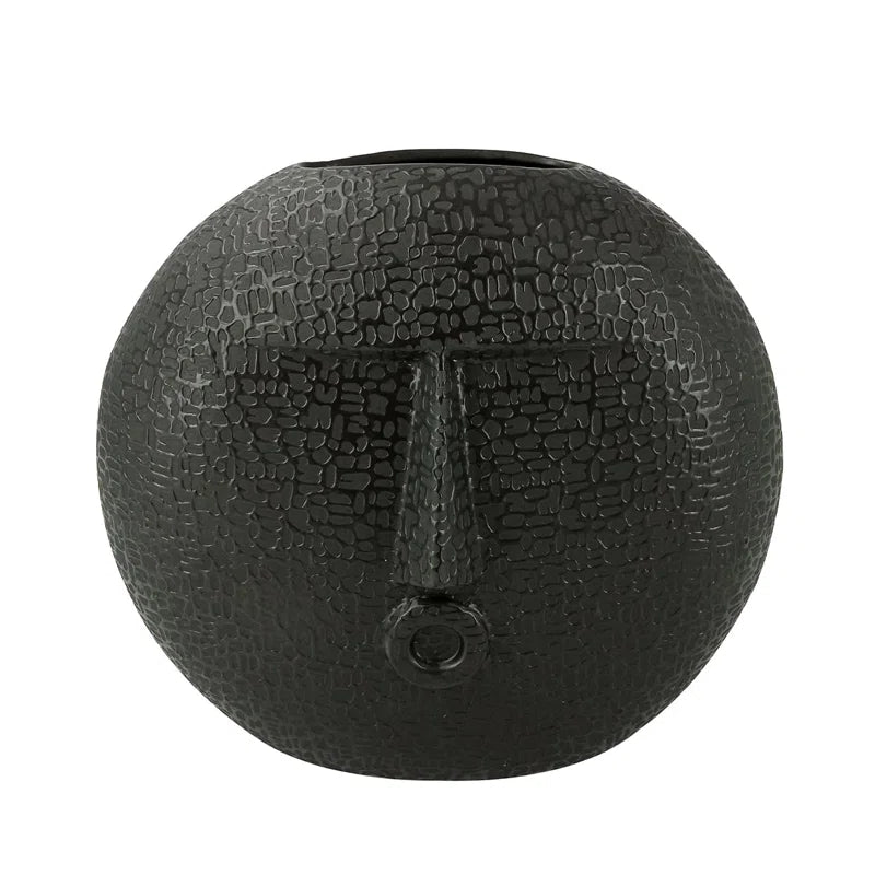 Textured Ceramic Vase for the Living Room, round Face Design Decorative Vase
