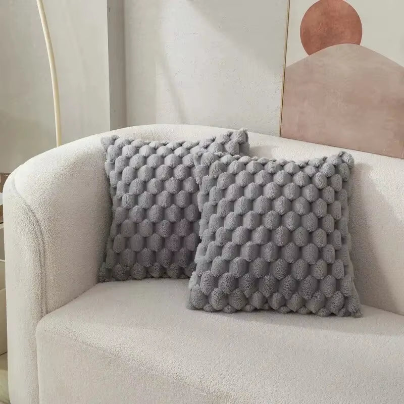 1PC Pineapple Grid 3D Soft Plush Throw Pillow Cover Decorative Cushion Case for Sofa Living Room Bedroom & Home Decor