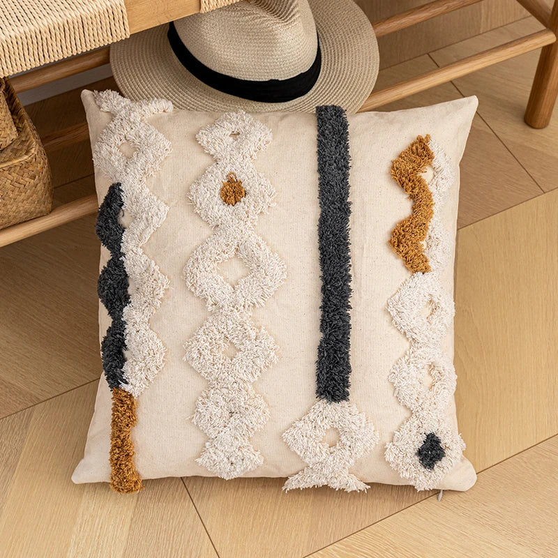 Bohemian Style Cotton Cushion Cover 30X50Cm/45X45Cm Pillow Cover Beige for Sofa Bed Home Decorative