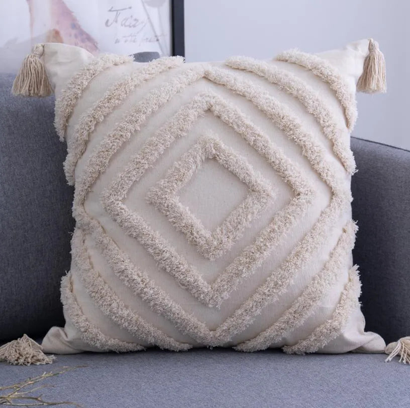 Brown Beige Embroidery Cushion Cover Tassels Home Decor Pillow Cover 45X45Cm/30X50Cm Geometric Sofa Pillowcase Pillow Sham
