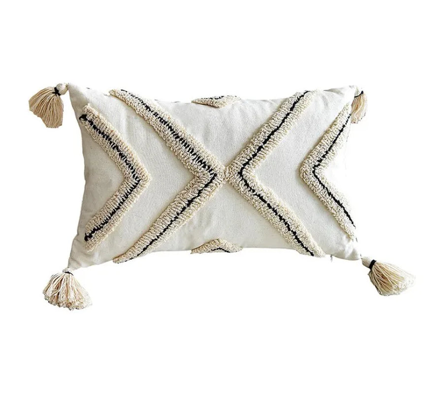 Brown Beige Embroidery Cushion Cover Tassels Home Decor Pillow Cover 45X45Cm/30X50Cm Geometric Sofa Pillowcase Pillow Sham