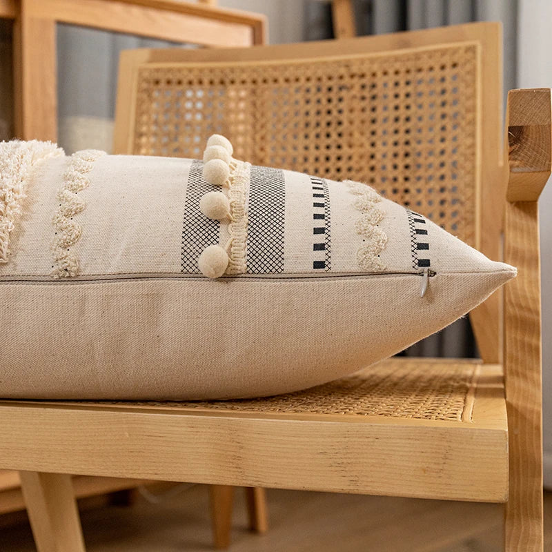 Bohemian Style Cotton Cushion Cover 30X50Cm/45X45Cm Pillow Cover Beige for Sofa Bed Home Decorative