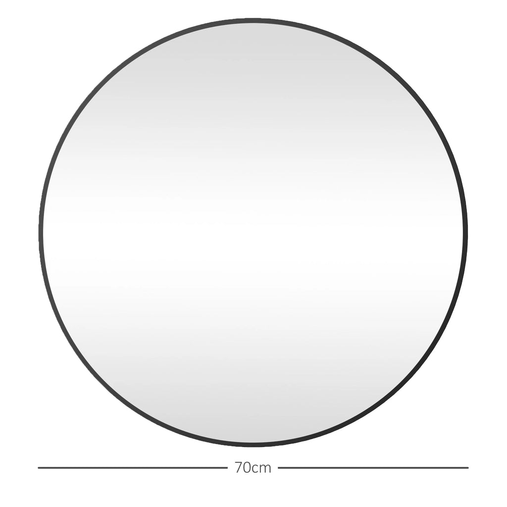 round Bathroom Mirror, Modern Wall Mirror with Steel Frame, Black