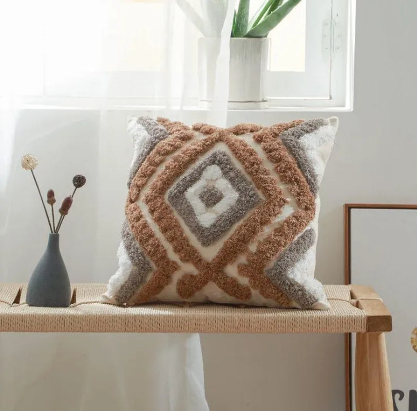 Brown Beige Embroidery Cushion Cover Tassels Home Decor Pillow Cover 45X45Cm/30X50Cm Geometric Sofa Pillowcase Pillow Sham