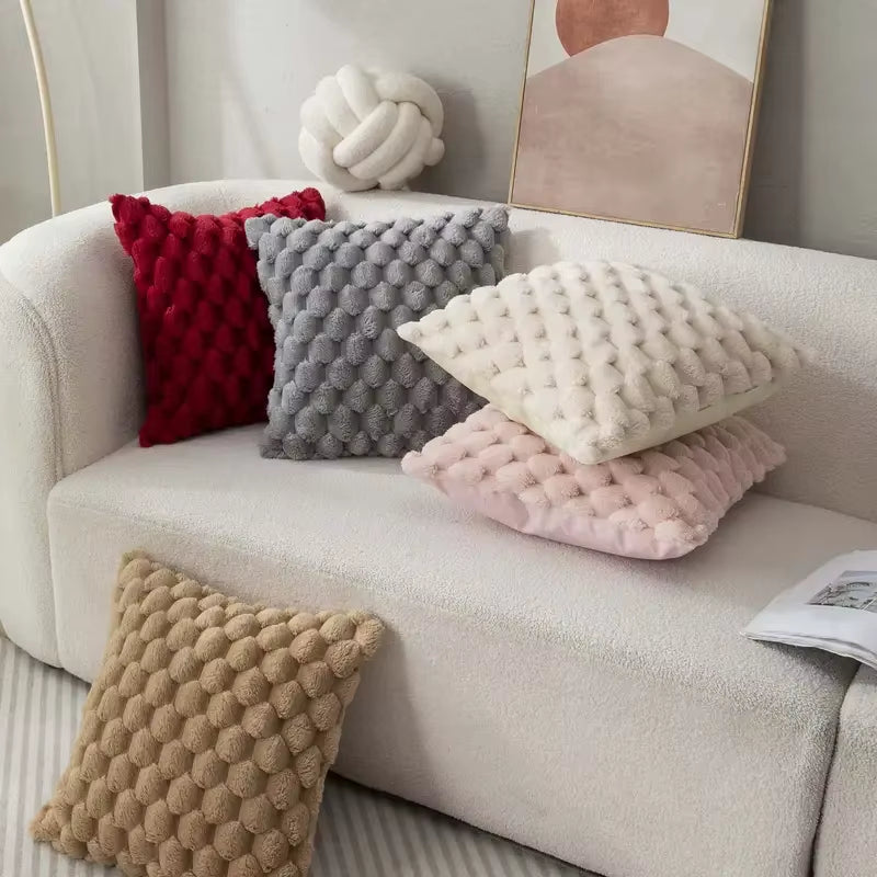 1PC Pineapple Grid 3D Soft Plush Throw Pillow Cover Decorative Cushion Case for Sofa Living Room Bedroom & Home Decor