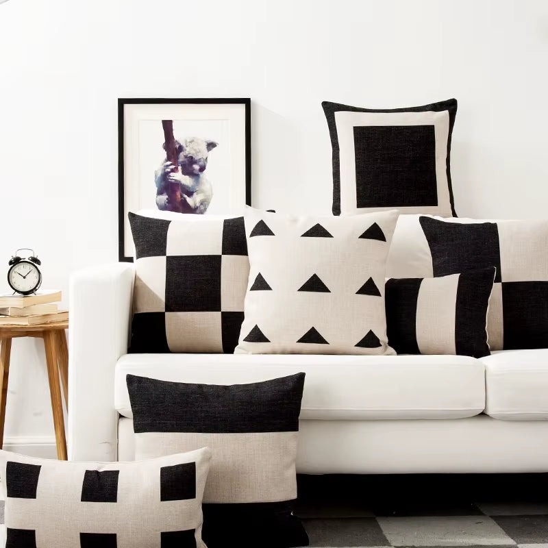 Nordic Geometry Black White Cushion Pillow Cover Home Decorative Office Sofa Linen Pillowcase 45X45Cm