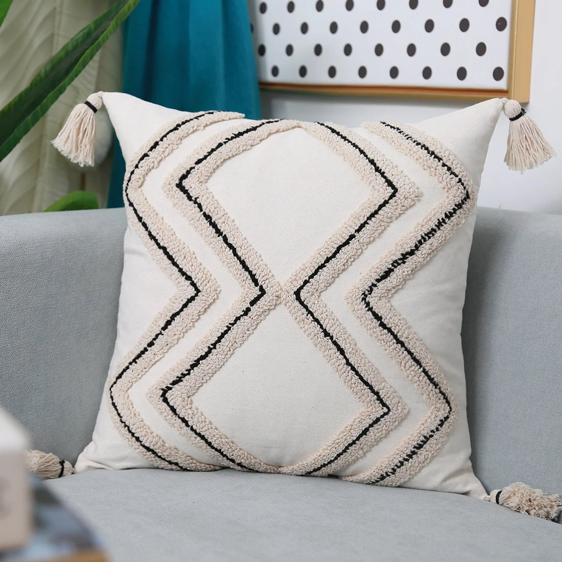 Brown Beige Embroidery Cushion Cover Tassels Home Decor Pillow Cover 45X45Cm/30X50Cm Geometric Sofa Pillowcase Pillow Sham