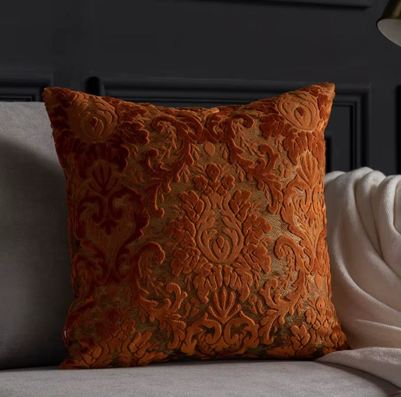 European Chenille Flocking Cushion Cover Grey Orange Vintage Home Decorative Pillow Cover 40X40Cm Living Room Sofa Pillow Case
