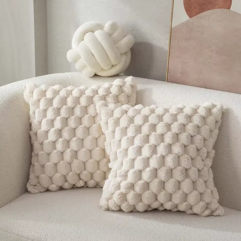 1PC Pineapple Grid 3D Soft Plush Throw Pillow Cover Decorative Cushion Case for Sofa Living Room Bedroom & Home Decor