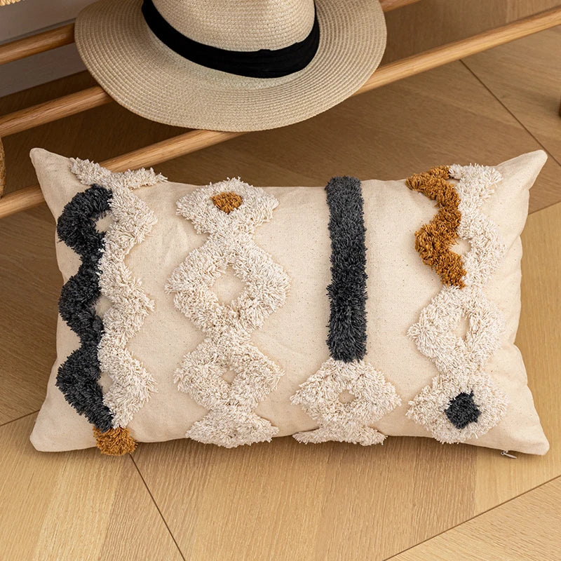 Bohemian Style Cotton Cushion Cover 30X50Cm/45X45Cm Pillow Cover Beige for Sofa Bed Home Decorative