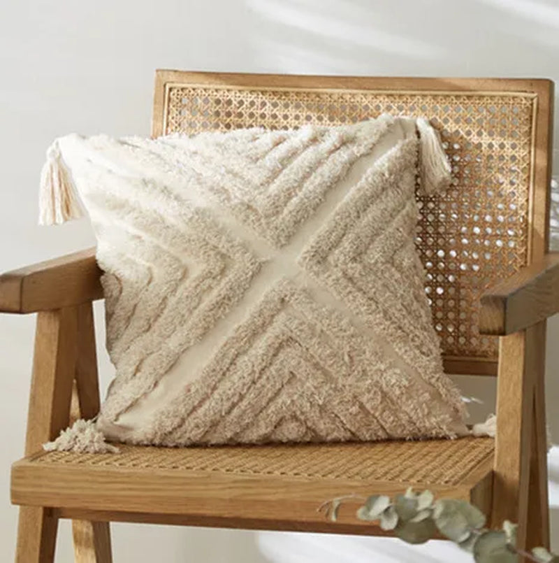 Brown Beige Embroidery Cushion Cover Tassels Home Decor Pillow Cover 45X45Cm/30X50Cm Geometric Sofa Pillowcase Pillow Sham