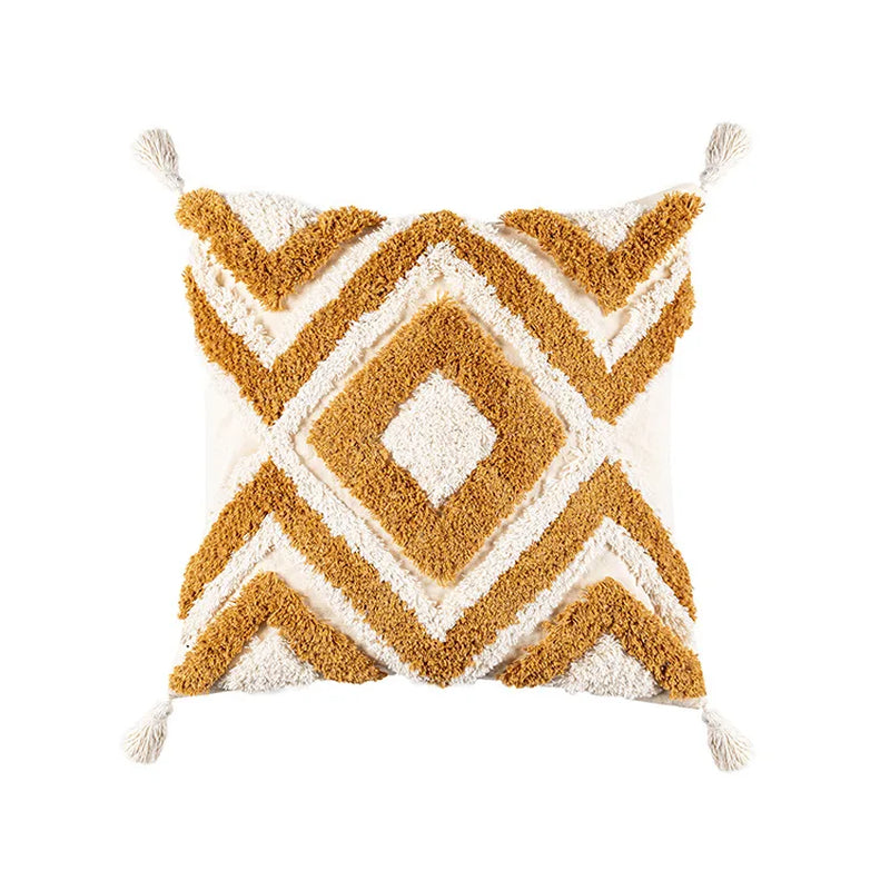 Brown Beige Embroidery Cushion Cover Tassels Home Decor Pillow Cover 45X45Cm/30X50Cm Geometric Sofa Pillowcase Pillow Sham