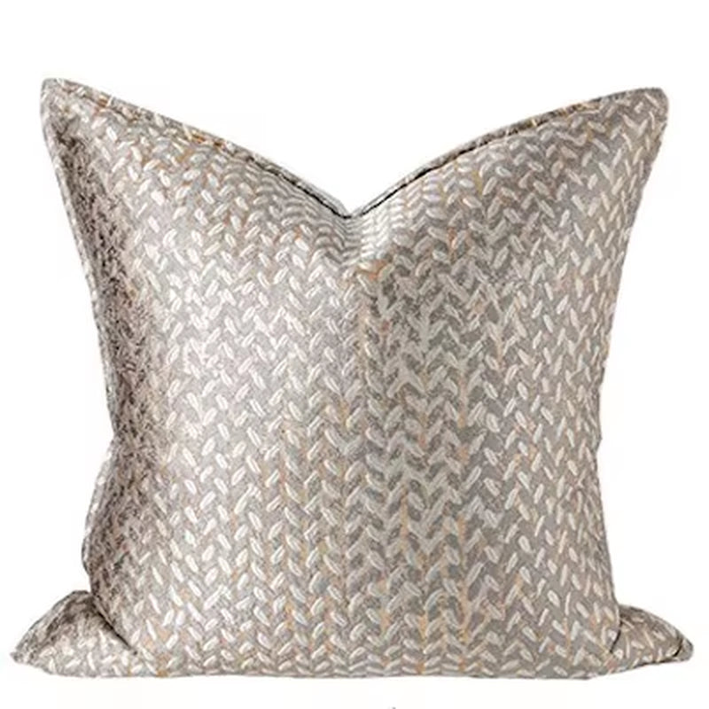 French House Leaf Jacquard Cushion Cover Decorative Pillow Case Modern Luxury Champagne Coussin Sofa Chair Bedding Deco
