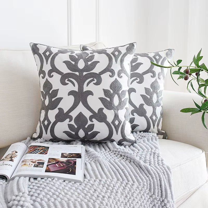 1Pc Nordic Geometric Cushion Cover Emboridered Grey Canvas Cotton Embroidery Pillow Cover Sofa Car Home Decorative 45X45Cm