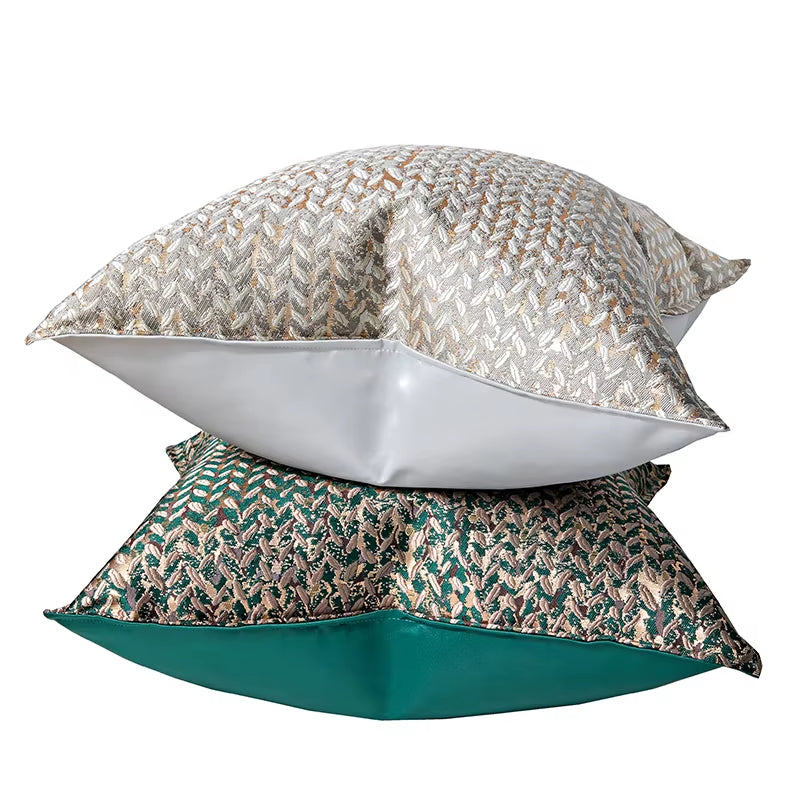 French House Leaf Jacquard Cushion Cover Decorative Pillow Case Modern Luxury Champagne Coussin Sofa Chair Bedding Deco