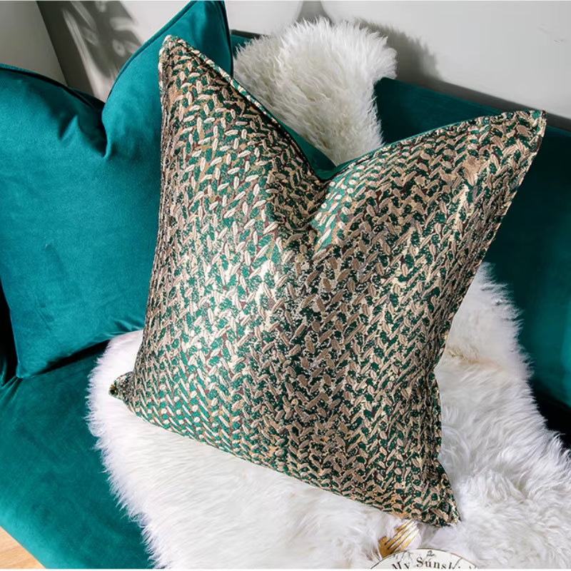 French House Leaf Jacquard Cushion Cover Decorative Pillow Case Modern Luxury Champagne Coussin Sofa Chair Bedding Deco